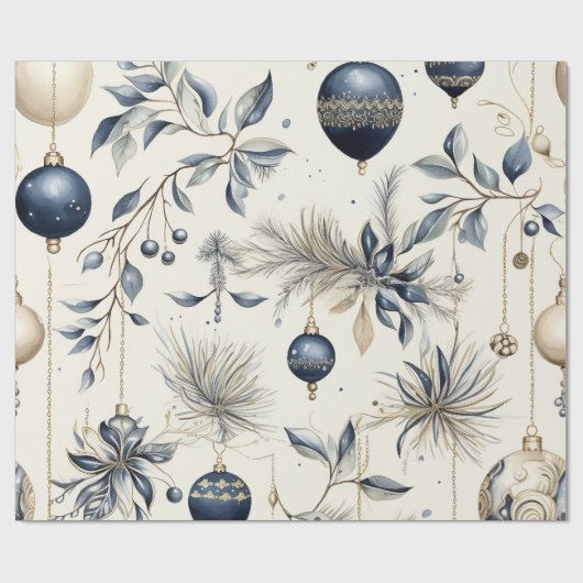 Elegant Blue & Gold Christmas Paper Geschenkpapier (Flach)