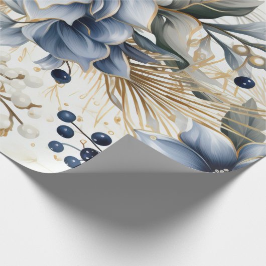 Elegant Blue & Gold Christmas Paper Geschenkpapier (Ecke)