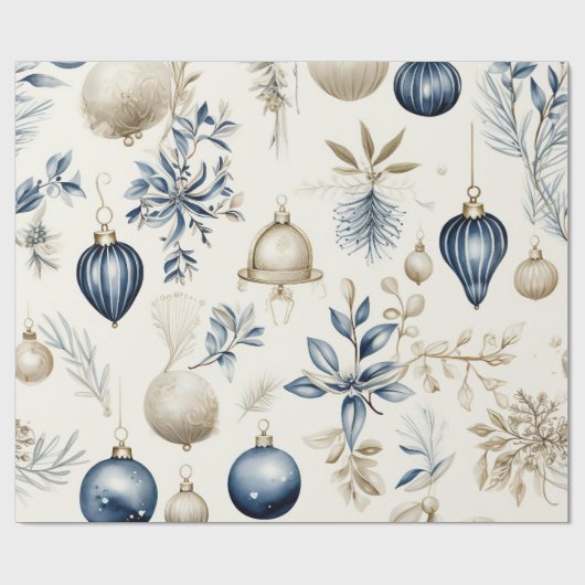 Elegant Blue & Gold Christmas Paper Geschenkpapier (Flach)