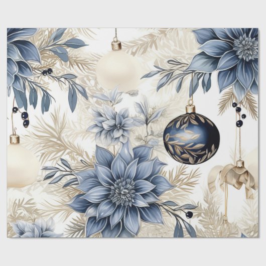 Elegant Blue & Gold Christmas Paper Geschenkpapier (Flach)