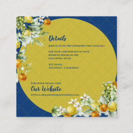 Elegant Blue Gold Citrus Floral Wedding Details Begleitkarte
