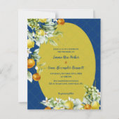 Elegant Blue Gold Citrus Floral Wedding Invitation (Vorderseite)