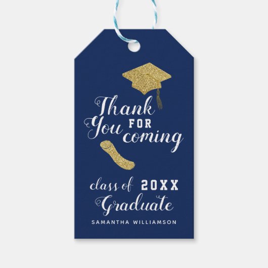 Elegant Blue Gold Class 2025 Abschluss Vielen Dank Geschenkanhänger (Vorderseite)