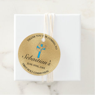 Elegant Blue Gold Cross Erste Kommune Vielen Dank Geschenkanhänger