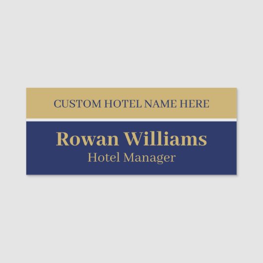 Elegant Blue Gold Custom ID Hotel Mitarbeiter Namensschild (Vorderseite)