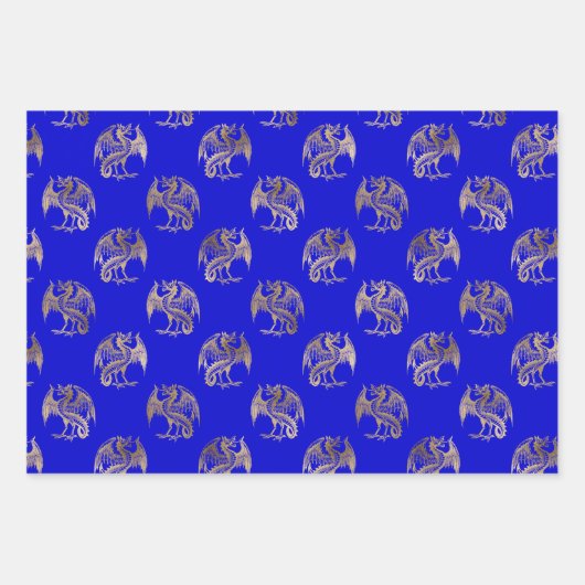 Elegant Blue Gold Dragon Wrapping Paper Sheets Geschenkpapier Set (Vorderseite 2)