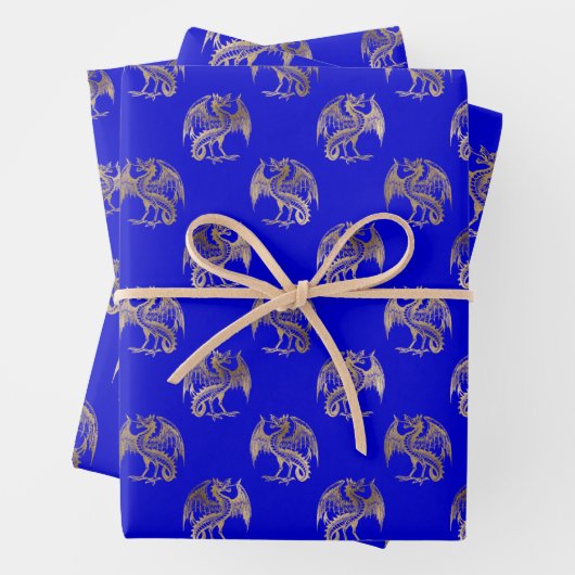 Elegant Blue Gold Dragon Wrapping Paper Sheets Geschenkpapier Set (Beispiel)