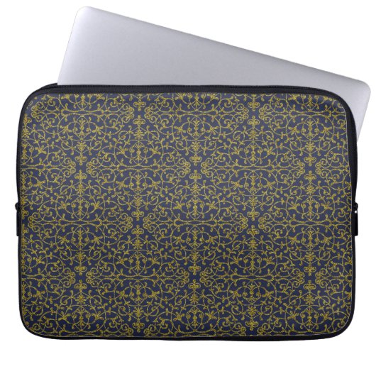 Elegant Blue & Gold Filigree Laptopschutzhülle (Vorderseite)