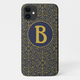 Elegant Blue & Gold Filigree Monogram Case-Mate iPhone Hülle
