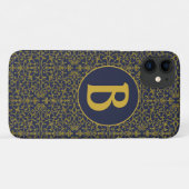 Elegant Blue & Gold Filigree Monogram Case-Mate iPhone Hülle (Rückseite (Horizontal))