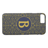 Elegant Blue & Gold Filigree Monogram Case-Mate iPhone Hülle (Rückseite (Horizontal))