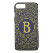 Elegant Blue & Gold Filigree Monogram Case-Mate iPhone Hülle (Rückseite)