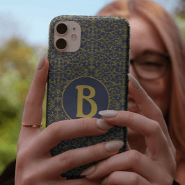 Elegant Blue & Gold Filigree Monogram Case-Mate iPhone Hülle