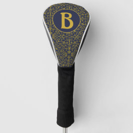 Elegant Blue & Gold Filigree Monogram Golf Headcover