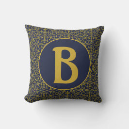 Elegant Blue & Gold Filigree Monogram Kissen