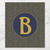 Elegant Blue & Gold Filigree Monogram Weinetikett (Einzelnes Label)