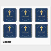 Elegant Blue Gold First Holy Communion Vielen Dank Quadratischer Aufkleber (Blatt)