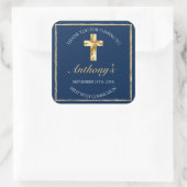 Elegant Blue Gold First Holy Communion Vielen Dank Quadratischer Aufkleber (Tasche)