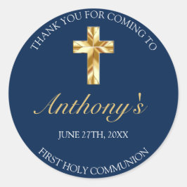 Elegant Blue Gold First Holy Communion Vielen Dank Runder Aufkleber