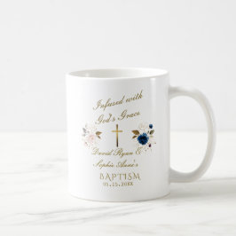 Elegant Blue Gold Floral Calligraphy Twins Taufe Kaffeetasse