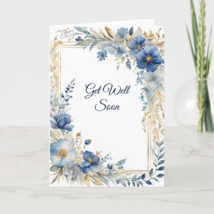 Elegant Blue Gold Floral Get Well Karte