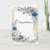 Elegant Blue Gold Floral Hochzeitsgratulation Karte (Vorderseite)