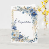 Elegant Blue Gold Floral Hochzeitsgratulation Karte (Gelbe Blume)
