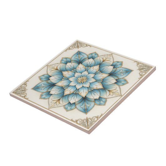 Elegant Blue Gold Floral Mandala Ceramic Tile Fliese (Seite)
