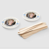 Elegant Blue & Gold Floral Memorial Photo Fächer (Non-assembled)