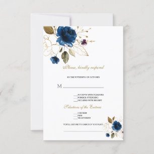 Elegant Blue Gold Floral Song Anfrage Hochzeit RSVP Karte