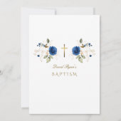 Elegant Blue Gold Flowers Boy Taufe Einladung (Rückseite)