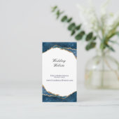 Elegant Blue Gold Foil Agate Wedding Website Begleitkarte (Stehend Vorderseite)