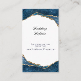 Elegant Blue Gold Foil Agate Wedding Website Begleitkarte
