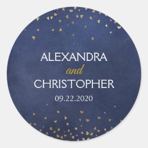 Elegant Blue Gold Foil Confetti Umschlag Aufkleber