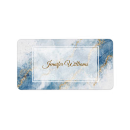 Elegant Blue Gold Glitter Abstract Flow Adressaufkleber