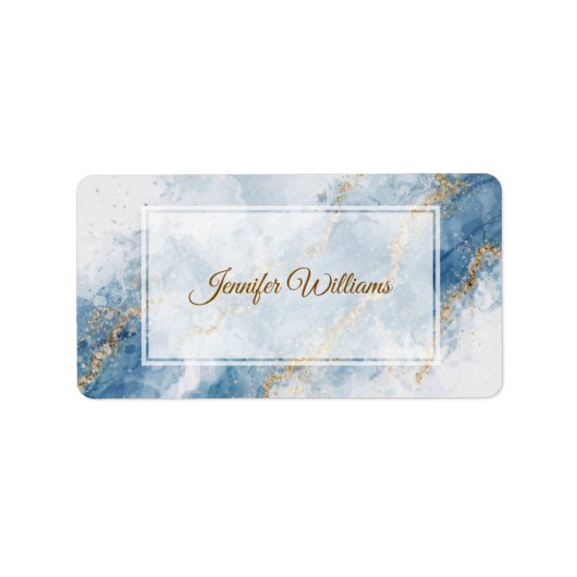Elegant Blue Gold Glitter Abstract Flow            Adressaufkleber (Vorne)