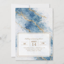 Elegant Blue Gold Glitter Abstract Flow Einladung