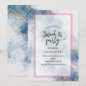 Elegant Blue Gold Glitter Abstract Flow            Einladung (Vorne/Hinten)