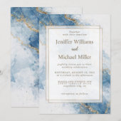 Elegant Blue Gold Glitter Abstract Flow            Einladung (Vorne/Hinten)