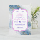 Elegant Blue Gold Glitter Abstract Flow Einladung (Stehend Vorderseite)