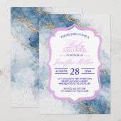 Elegant Blue Gold Glitter Abstract Flow Einladung (Vorne/Hinten)