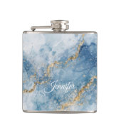 Elegant Blue Gold Glitter Abstract Flow Flachmann (Vorderseite)