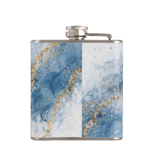 Elegant Blue Gold Glitter Abstract Flow Flachmann (Rückseite)