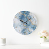 Elegant Blue Gold Glitter Abstract Flow            Große Wanduhr (Zuhause)