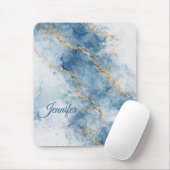 Elegant Blue Gold Glitter Abstract Flow            Mousepad (Mit Mouse)