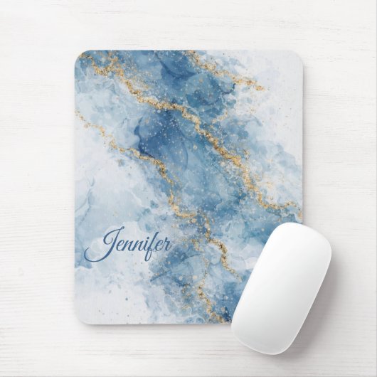 Elegant Blue Gold Glitter Abstract Flow            Mousepad (Mit Mouse)