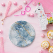 Elegant Blue Gold Glitter Abstract Flow Pappteller (Party)