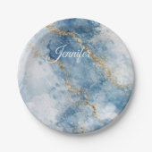 Elegant Blue Gold Glitter Abstract Flow            Pappteller (Vorderseite)