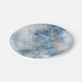 Elegant Blue Gold Glitter Abstract Flow Pappteller (Schrägansicht)