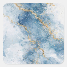 Elegant Blue Gold Glitter Abstract Flow Quadratischer Aufkleber